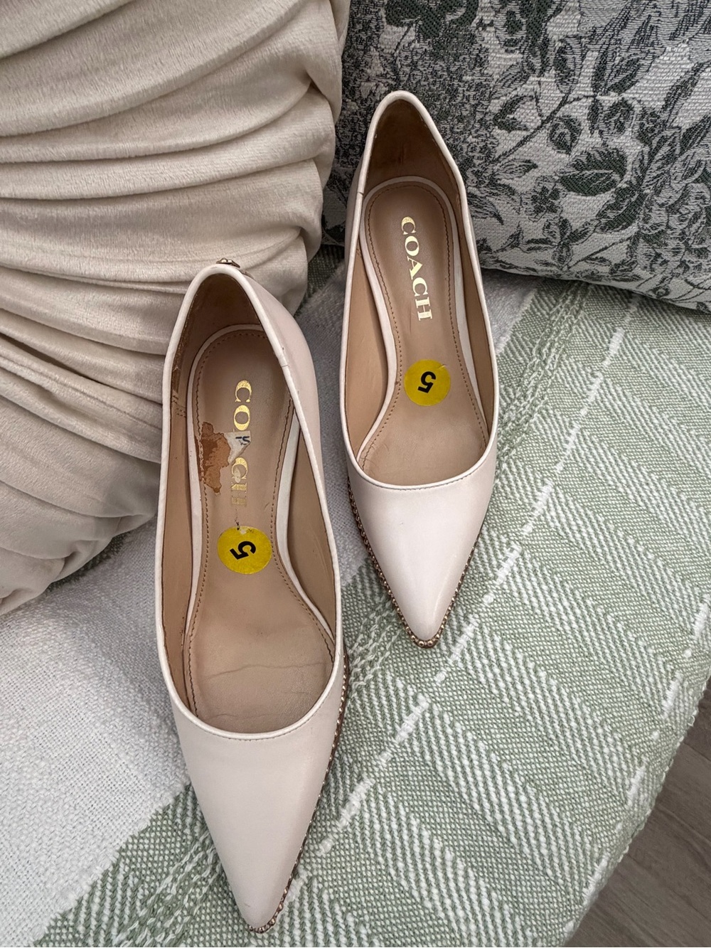Coach Women's Blush Cream Pointed-Toe Leather Heels